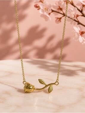 Gold Rose Pendant Necklace - Elegant Floral Jewelry